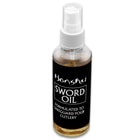 Bottle of Honshu Sword Oil shown with “Formulated To Safeguard Your Cutlery” printed on a black label.