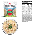 A view of the pasta alfredon in a bowl, in pouch and nutritional information