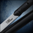 Single view of night watchman blade housed inside a black aluminum shaft with a nylon handle
