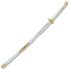 White Lotus Katana With Scabbard - High Carbon Steel Blade, Metal Alloy Fittings, Wooden Scabbard - Length 39”