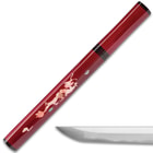 Shinwa Scarlet Komodo Handmade Tanto / Samurai Short Sword - Hand Forged 1045 Carbon Steel - Mother of Pearl Dragon Inlay; Red Hand Lacquered Hardwood; Shirasaya Mounting - Ninja Stealth - Full Tang