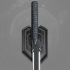 Detailed view of the Long Blade of Duncan Idaho displayed on its exquisite wall plaque, featuring the hawk sigil of House Atreides.