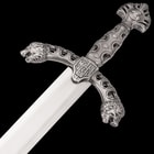 Display Sword with Wooden Plaque Mount - Mirror Polished Stainless Steel, Display Edge - Middle Ages Medieval Longsword; Knight; King Royal Insignia; Lion Head Crossguard - 46"