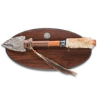 Eagle Arrowhead Spear With Wooden Display Plaque - Aluminum Alloy Arrowhead, Pakkawood Shaft, Faux Fur And Feather Accents - Length 18”