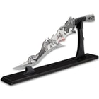 Dragon And Castle Fantasy Knife With Display Stand - Stainless Steel Blade, Painted Dragon Scene, Crafted Metal Handle - Length 12 1/2”