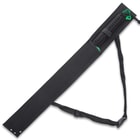 The 27” overall tactical ninja sword can be carried and stored in a tough nylon sheath with adjustable shoulder strap