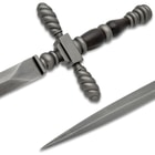 Close up image of the guard, handle and blade of the Valor Dagger.