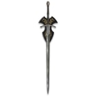 Lord of the Rings replica witch king stainless sword with a genuine leather wrapped handle displayed on a wooden wall plaque
