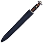 The reproduction Coliseum sword is 28” in overall length and slides smoothly into a genuine leather scabbard