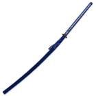 Odachi shown inside the blue lacquered scabbard with coordinating blue hanging cord. 