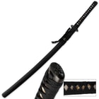 The black scabbard has a black hanging cord which matches the black cord wrapping the handle with detailed pommel and menuki. 