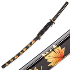 Sokojikara AutumnSlash Handmade Katana / Samurai Sword - Hand Forged, Clay Tempered T10 High Carbon Steel - Ray Skin; Brass Tsuba - Gold Color Leaf Saya - Functional, Full Tang, Battle Ready