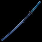 The 40” overall katana slides smoothly into a blue, lacquered scabbard, accented with black and blue cord-wrap
