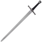 Single view of Honshu razor sharp damascus steel sword with black no slip tpr handle

