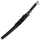 Black and Silver Katana Sword in Black Faux Leather Sheath
