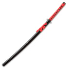 Black And Red Dojo Training Katana - Black Stainless Steel Blade, Red Cord Wrapped Handle, Lacquered Wooden Scabbard - Length 38”