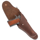 US M1916 Full-Size Pistol Holster - Fits 1911 Colt Pistol -  Premium Leather, Top-Stitching, Metal Stud Closure, Metal Hook And Belt Thru-Slots - Reproduction