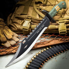 The sawback bowie knife that's included in the kit