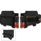 The removable ammo pouch holds seven rifle cartridges in heavy-duty elastic loops, and it has a Velcro flap to cover them