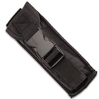 The knife can be easily stored in its included black nylon pouch with buckle.