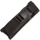 The knife can be secured in its black nylon carrying pouch with buckle closure.