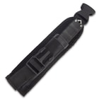 The knife can be stored in its included black nylon pouch with buckle closure.