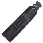 The knife can be carried in its include black nylon pouch with buckle closure.