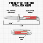 The specs for the Pakkawood Automatic Stiletto Knife