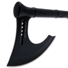 It has a 6” wide, 7Cr13 stainless steel bearded axe head with a hair-shaving sharp, 8 1/2” blade that has a black finish
