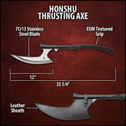 A dimension shot of the thrusting axe and its sheath.