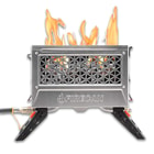 The fire pit and grill in heating mode