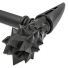 The war hammer has a solid, one-piece injection-molded polypropylene construction and features deterrent spikes