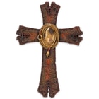 Rustic Faux Leather Cross Plaque with Coiled Rope Accent