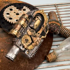 Quantum Cannon Steampunk Display Revolver - Polyresin Sculpture - Home / Office Decor, Mantle, Bookcase, Shelf, Man Cave, Bar, Desk - Pistol Revolver Handgun Neo Victorian Futuristic Sci Fi - 10 1/2"