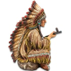 Native American Chief With Peace Pipe Sculpture - Crafted Of Polyresin, Hand-Painted, Exceptional Detail - Dimensions 7 3/4”x 3 3/4”x 5 1/4”