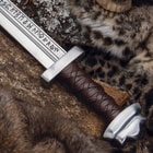 Runic Long Viking Seax Sword And Scabbard - Etched Blade, Leather-Wrapped Handle - Length 29 1/4” 