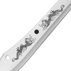 Dueling Chinese Dragons Fantasy Short Sword And Sheath - Stainless Steel Blade, Dragon Design On Blade, ABS Handle - Length 18 3/10”