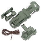 The SHTF Tactical Molle Shiv shown with MOLLE webbing adapter for attaching to gear.