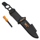 Browning Ignite Black And Grey Fixed Blade With Fire Starter - 7Cr Stainless Steel Blade, Polymer Handle, Injection Molded Sheath - Length 8 1/2”