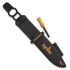 Browning Ignite Black And Orange Fixed Blade Knife With Fire Starter - 7Cr Stainless Steel Blade, Polymer Handle, Injection Molded Sheath - Length 8 1/2”