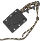 The fixed blade knife in its neck sheath
