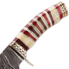 Timber Wolf Crimson Sands Damascus Bowie Genuine Bone Fixed Blade Knife