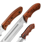 Timber Wolf Woodland Trident 3-Piece Knife Set - Bowie / Machete / Assisted Opening Folder - Brown