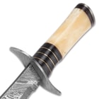 Timber Wolf Death Valley Bowie Knife And Leather Sheath - Damascus Steel Blade, Genuine Bone Handle, Damascus Guard And Pommel - Length 15”