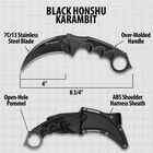 United Cutlery Black Honshu Karambit With Shoulder Harness Sheath - 7Cr13 Stainless Steel Blade, Over-Molded Handle - Length 8 3/4”