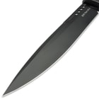 The acutely sharp, black 12” blade has a rock-solid, full-tang 7Cr13 stainless steel construction with a unique flat taper grind