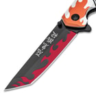 The Demon Slayer Pocket Knife blade with painted artwork