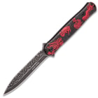 Black Legion Red Chinese Dragon Deity Stiletto Knife - Stainless Steel Blade, Assisted Opening, Anodized Aluminum Handle, Pocket Clip