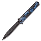 Black Legion Blue Chinese Dragon Deity Stiletto Knife - Stainless Steel Blade, Assisted Opening, Anodized Aluminum Handle, Pocket Clip