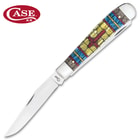 Case Stained Glass Cross Trapper Pocket Knife Gift Set - Surgical Stainless Steel Blades, Natural Bone Handle Scales